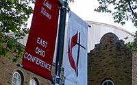 Banners outside of Hoover Auditorium